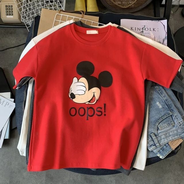 Red T Shirt For Ladies Women & Girls Mickey mouse Printed Round Neck half Sleeves Best Quality For Casual Wear Cotton N.A clothing - Oshi.pk - Buy & Sell Online