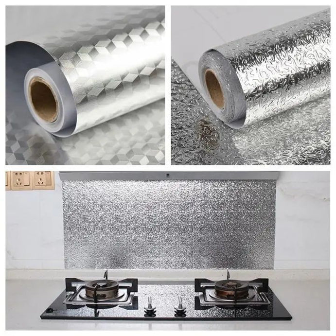 Self Adhesive Silver Aluminium Foil Sticker Sheet Roll for Kitchen - Size 40×200cm Oil Proof Waterproof Aluminium Silver Sheet - Oshi.pk - Buy & Sell Online