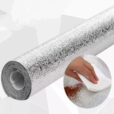 Self Adhesive Silver Aluminium Foil Sticker Sheet Roll for Kitchen - Size 40×200cm Oil Proof Waterproof Aluminium Silver Sheet - Oshi.pk - Buy & Sell Online