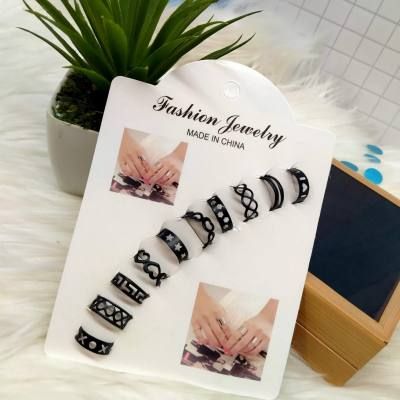 Set of 10 - Black Stainless Adjustable Rings For Girls - Oshi.pk - Buy & Sell Online