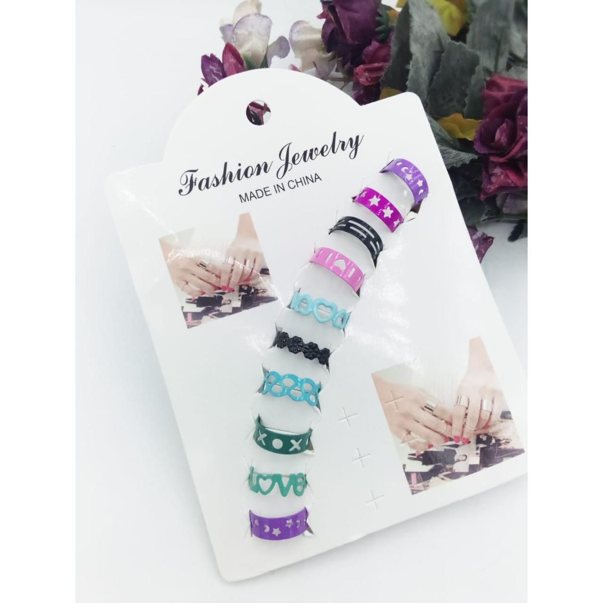 Set of 10 - Multi Color Stainless Adjustable Rings For Girls - Oshi.pk - Buy & Sell Online