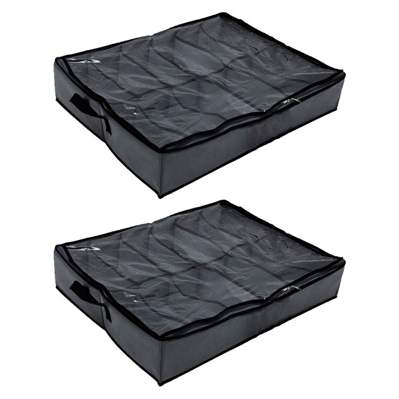 Pack of 2 - Shoes Under Bed Shoe Organizer Bag Hard Solid Fabric with Clear Plastic Zip Cover - Oshi.pk - Buy & Sell Online