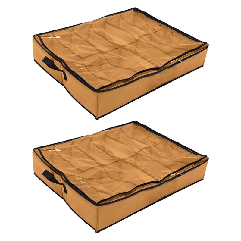 Pack of 2 - Shoes Under Bed Shoe Organizer Bag Hard Solid Fabric with Clear Plastic Zip Cover - Oshi.pk - Buy & Sell Online