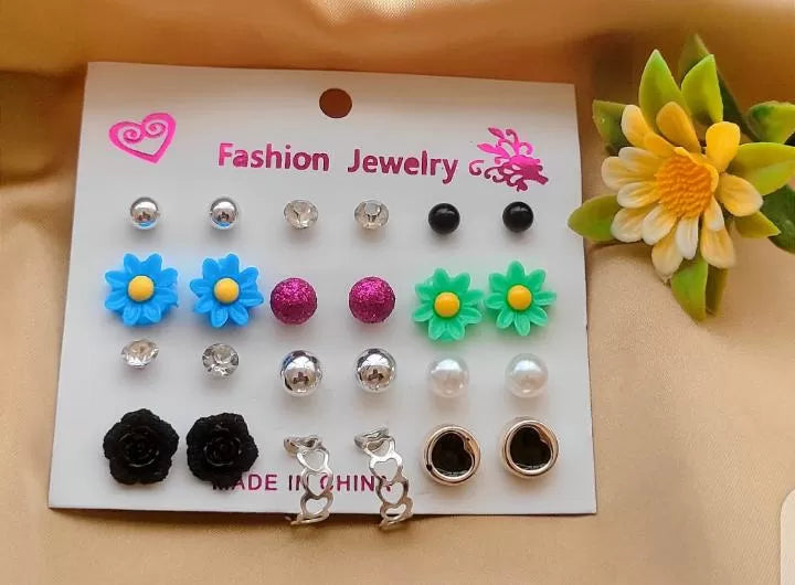 Pack Of 12 - Earrings Tops Fashion Women trendy stylish girls Earring - Oshi.pk - Buy & Sell Online