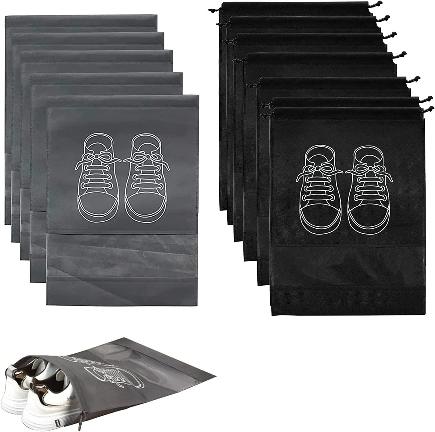 Pack of 6 Shoe Bags for Travel Dust-proof Clear Window Non-Woven with Rope packing luggage suitcase Pouch Storage Organizer for Men and Women - Oshi.pk - Buy & Sell Online