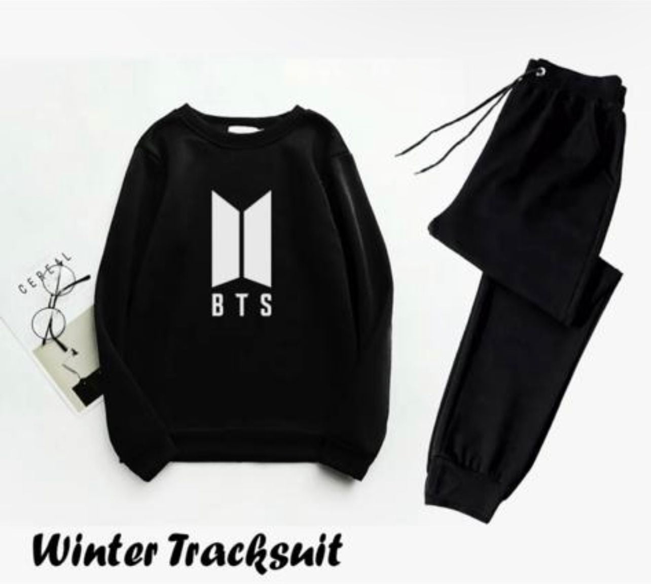 Trendy Tracksuit BTS Logo Print Thick & Fleece Fabric Full Sleeves Rib Sweatshirt with trouser for Winter for Trendy sweatshirt Fashion Wear tracksuit - Oshi.pk - Buy & Sell Online