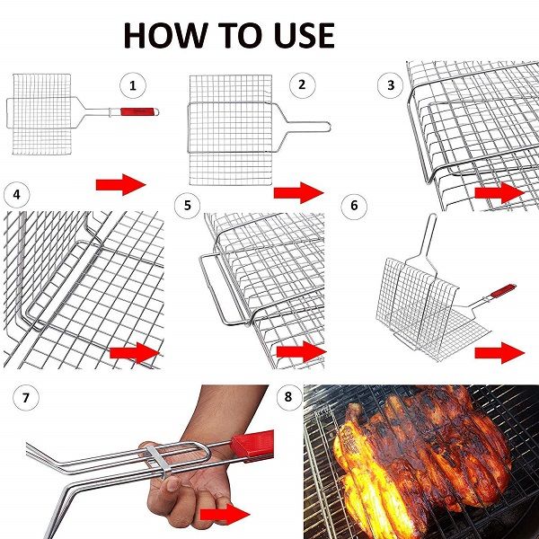 Small BBQ Grill Net with Wooden Handle for Roast Fish Vegetable - Oshi.pk - Buy & Sell Online