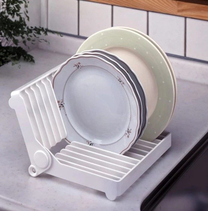 Small Kitchen Foldable Dish Plate Drying Rack Organizer Drainer Plastic Storage Holder Home Kitchen Sink Dish Kitchen Foldable Dish Rack Stand Holder - Oshi.pk - Buy & Sell Online