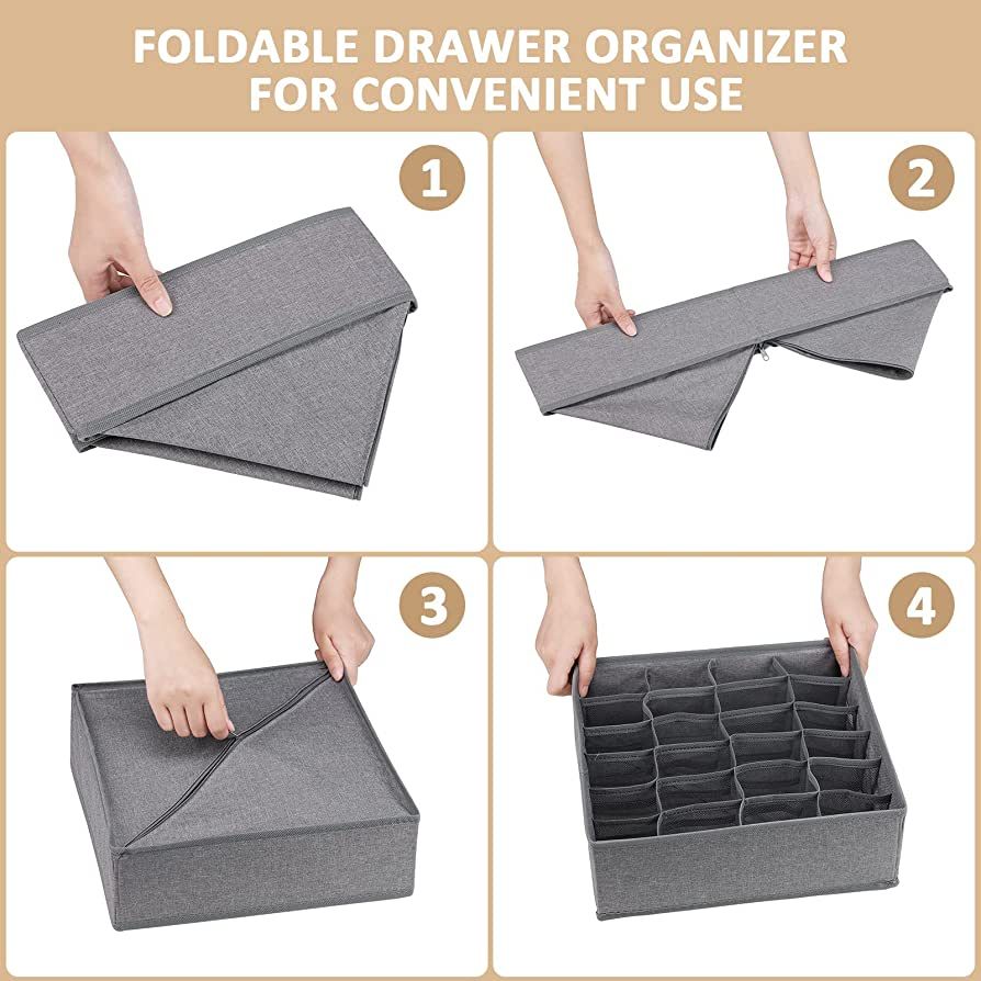 Sock Drawer Organizer Divider Underwear Organizer, 24 Cell Collapsible Closet Cabinet Organizer Underwear Storage Boxes for Storing Socks - Oshi.pk - Buy & Sell Online