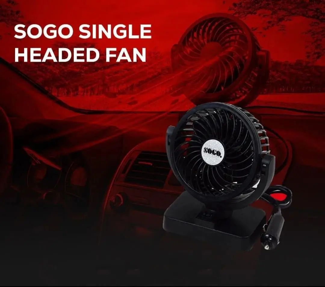 *SOGO SINGLE HEADED FAN 12V* SOGO Fan 12v 360°rotatable, making the fan cover more area suitable for more people use. Powerful wind to drive out hot a - Oshi.pk - Buy & Sell Online