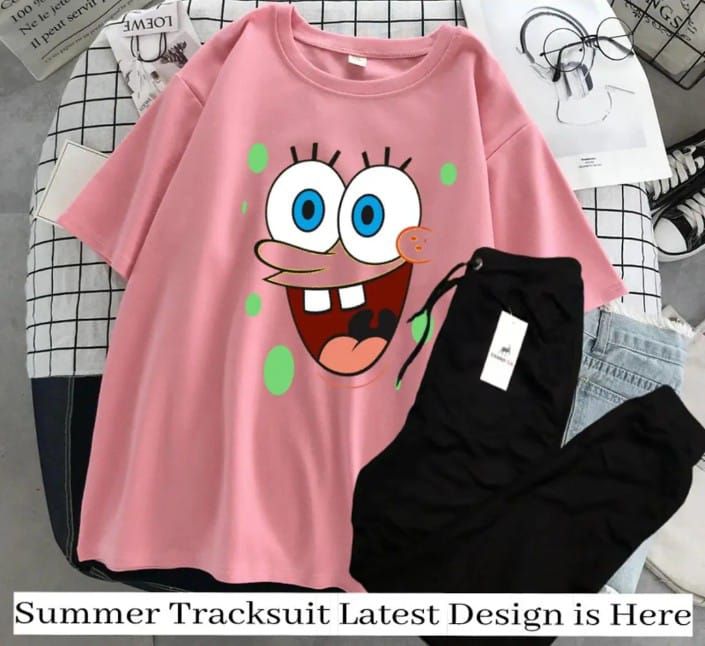 SpongeBob Printed Pink T-Shirt and a black Trouser For Girls and Women - Oshi.pk - Buy & Sell Online