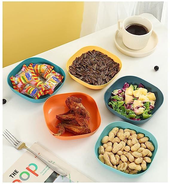 Square Plastic Dinner Plate Set (Set of 10 Pcs) Colorful Snacks Breakfast Plate with Stand - Oshi.pk - Buy & Sell Online