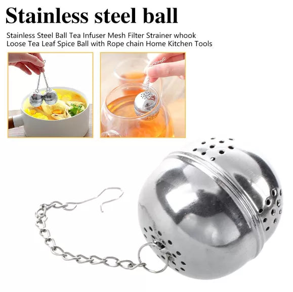 Stainless Steel Ball Tea Infuser Mesh Filter Strainer w/hook Loose Tea Leaf Spice Home Kitchen Accessories - Oshi.pk - Buy & Sell Online