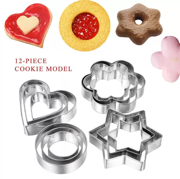 Pack Of 12 - Stainless Steel Cookie Cutters Round Heart Biscuit Mold Kitchen Gadgets Baking Accessories - Oshi.pk - Buy & Sell Online