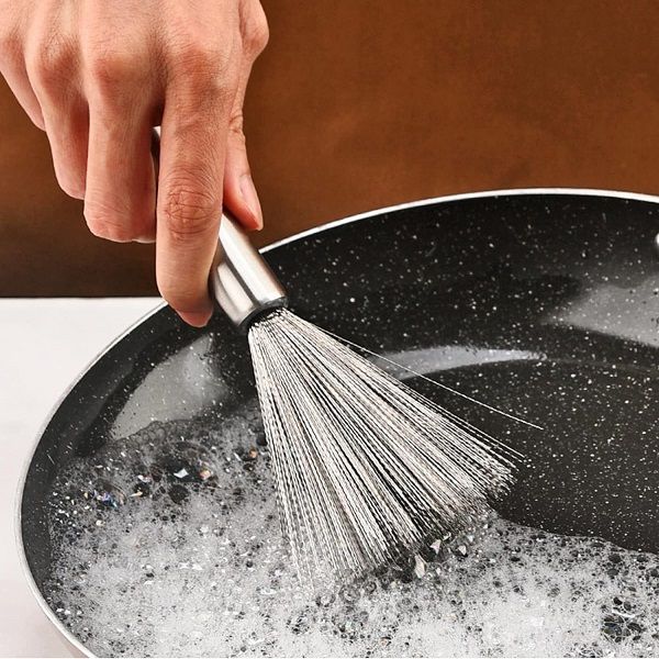 Stainless Steel Pot Brush Non Slip Handle Kitchen Clean Scrub Brush - Oshi.pk - Buy & Sell Online