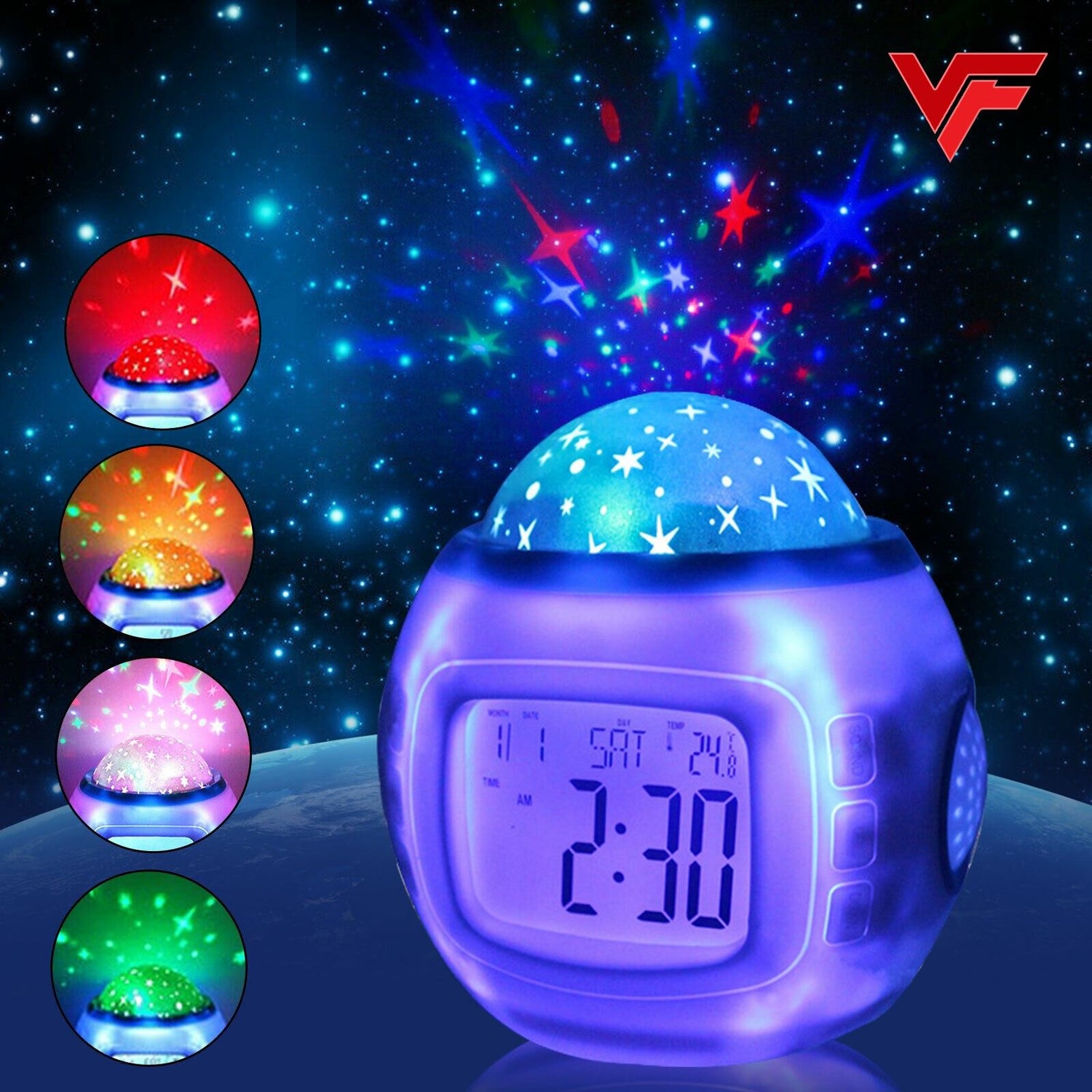Starry Sky Alarm Clock Colorful Projection Snooze Electronic Clock Home Decor Digital Table Clock Projector Alarm Clock Color Changing Led Lights - Oshi.pk - Buy & Sell Online
