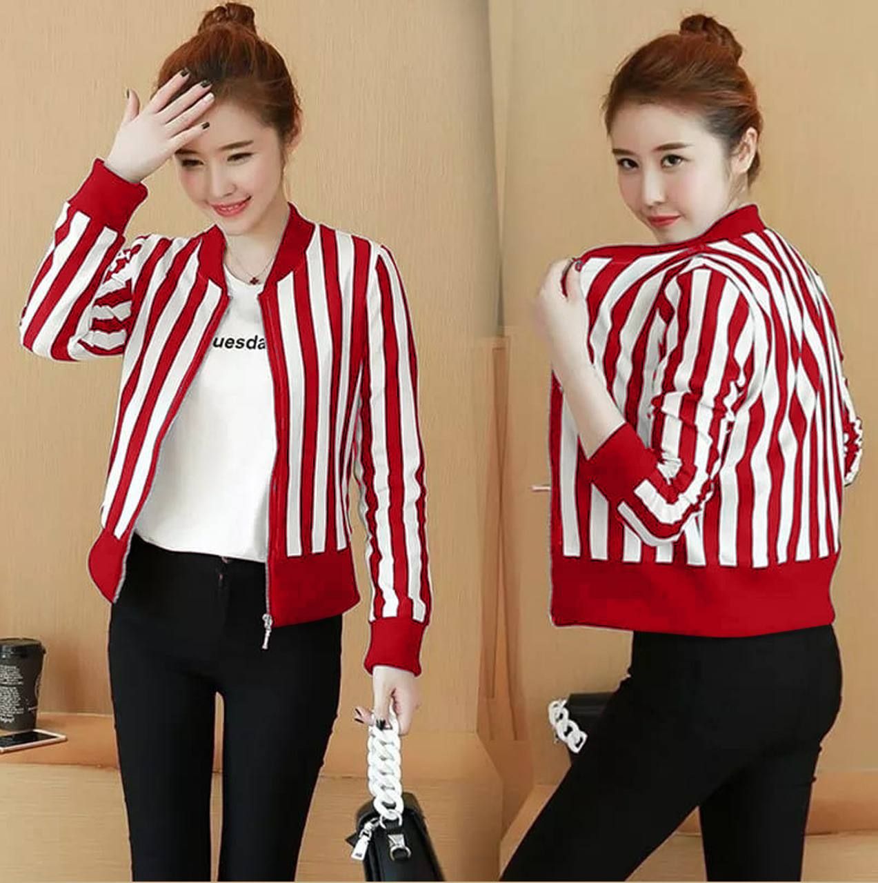 Stripe Printed Winter Jacket For Women - Oshi.pk - Buy & Sell Online
