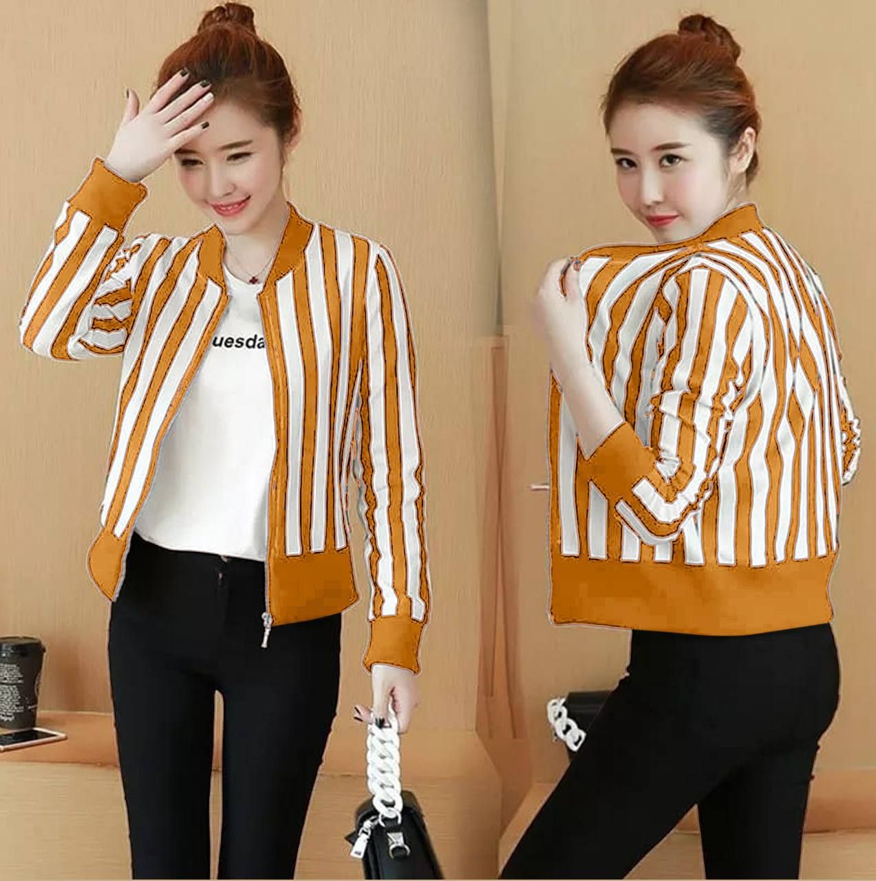 Stripe Printed Winter Jacket For Women - Oshi.pk - Buy & Sell Online