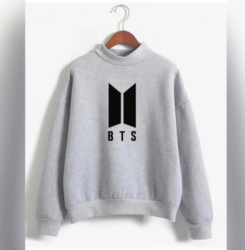 Stylish BTS LOGO PRINT Tag Print Thick & Fleece Fabric Rib Sweatshirt for Winter sweatshirt Fashion Wear for Women / Girls - Oshi.pk - Buy & Sell Online