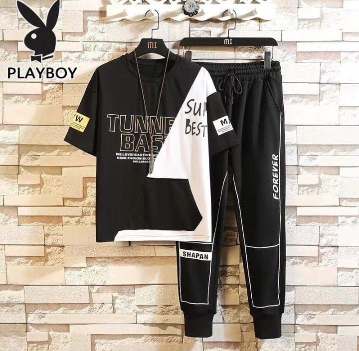 Black & White Short Sleeves Printed Tracksuit For Men - Oshi.pk - Buy & Sell Online