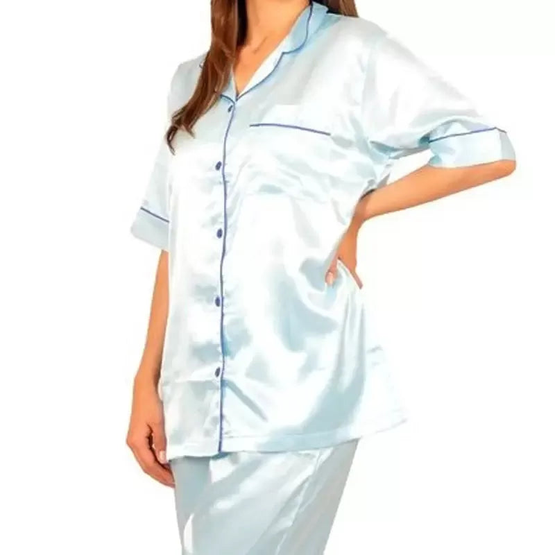 Stylish Solid Satin PJ with Pipin for HER (PJ-10) - Oshi.pk - Buy & Sell Online