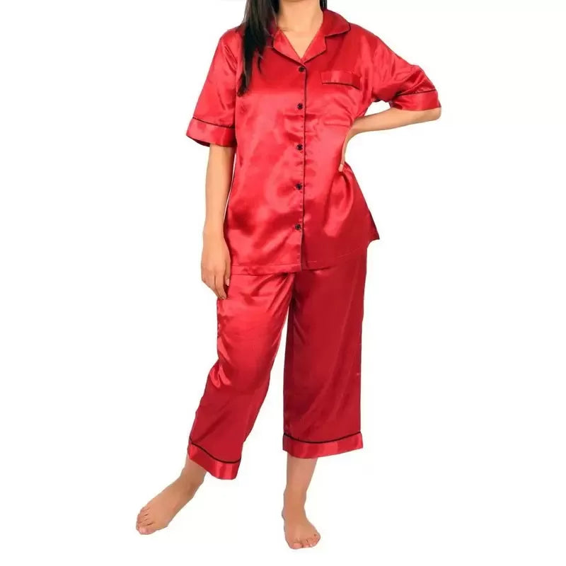 Stylish Solid Satin PJ with Pipin for HER (PJ-10) - Oshi.pk - Buy & Sell Online