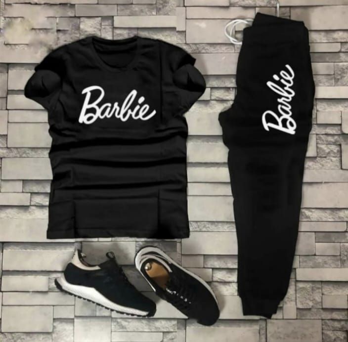 Stylish Summer Barbie Printed Tracksuit For Girls & Womens - Soft and Comfortable Fabric Black T Shirt & Black Trouser Tracksuit - Oshi.pk - Buy & Sell Online