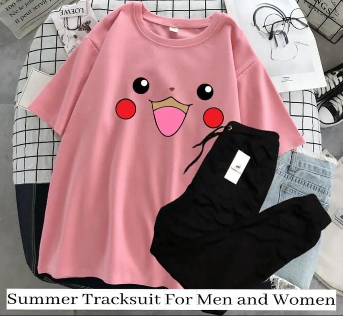 Summer Collection Pikachu Printed stylish Half Sleeves Pink T Shirt And Black Trouser For Women n Girls - Oshi.pk - Buy & Sell Online
