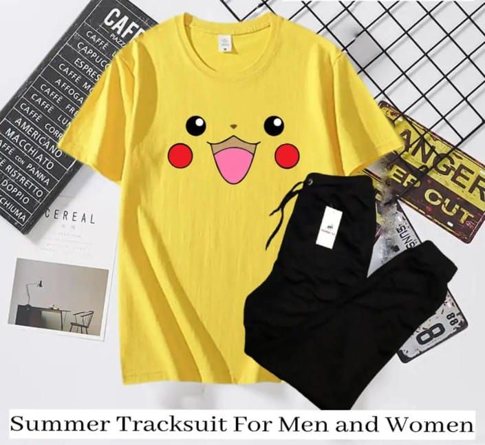 Summer Collection Pikachu Printed stylish Half Sleeves Yellow T Shirt And Black Trouser For Women n Girls - Oshi.pk - Buy & Sell Online