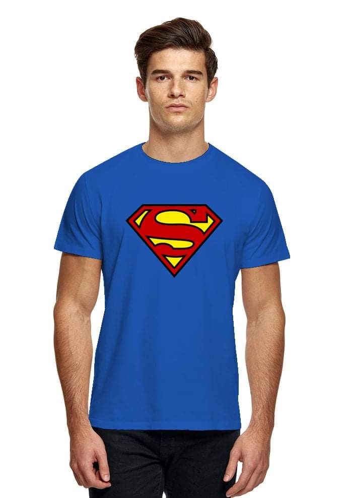 Summer Collection T Shirt Smart Fit Super Man Print O-Neck Half Sleeves Trendy Blue T Shirt For Men - Oshi.pk - Buy & Sell Online