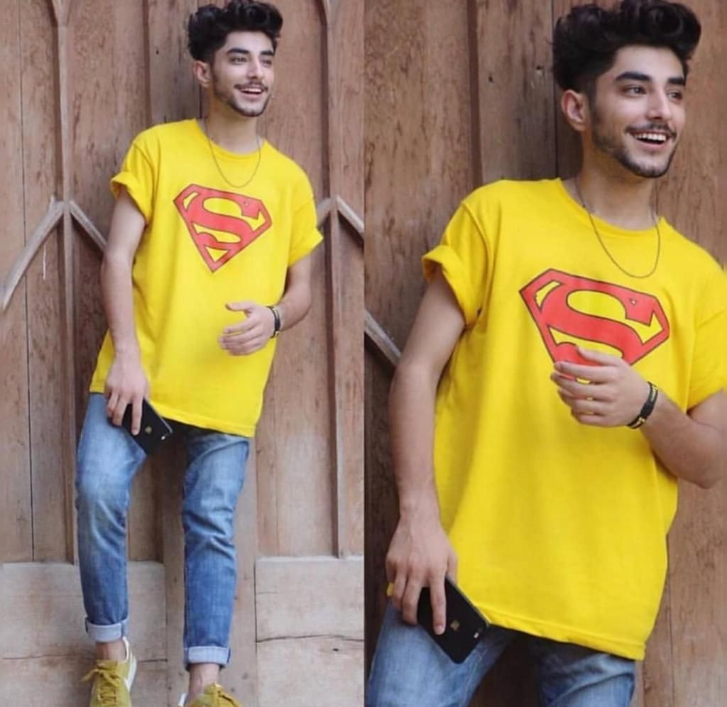 Summer Collection T Shirt Smart Fit Super Man Print O-Neck Half Sleeves Trendy YELLOW T Shirt For Men - Oshi.pk - Buy & Sell Online