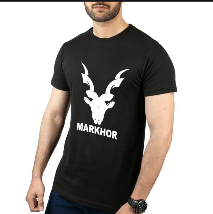 Summer Half Sleeves Markhor Printed Black T shirt For Men - Oshi.pk - Buy & Sell Online