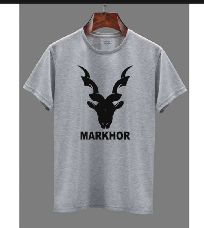 Summer Half Sleeves Markhor Printed Grey T shirt For Men - Oshi.pk - Buy & Sell Online