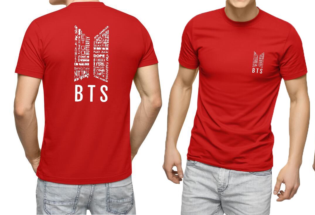 Summer Round Neck Half Sleeves Front And Back BTS Printed Red T Shirts For Men N Boys - Oshi.pk - Buy & Sell Online
