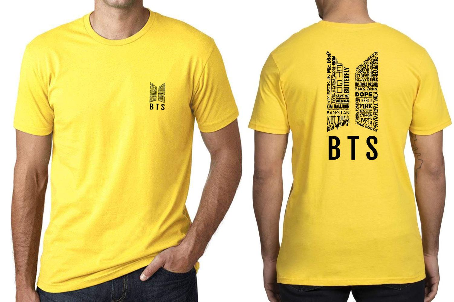 Summer Round Neck Half Sleeves Front And Back BTS Printed Yellow T Shirts For Men N Boys - Oshi.pk - Buy & Sell Online