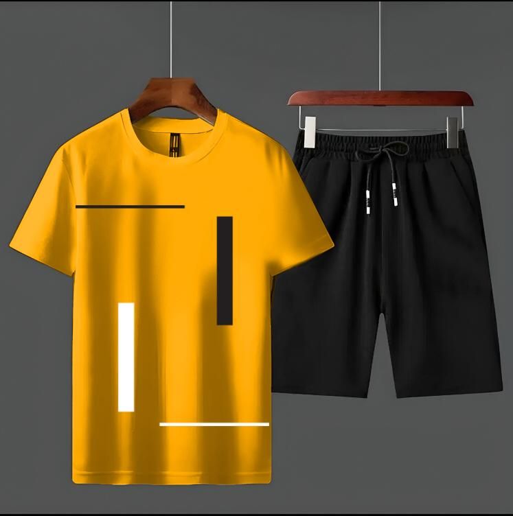 Summer Tracksuit Men's Vertical Stripes Amazing Smart Fit yellow T-Shirts And Black shorts Soft & Comfy Fabric For Men And Boys - Oshi.pk - Buy & Sell Online