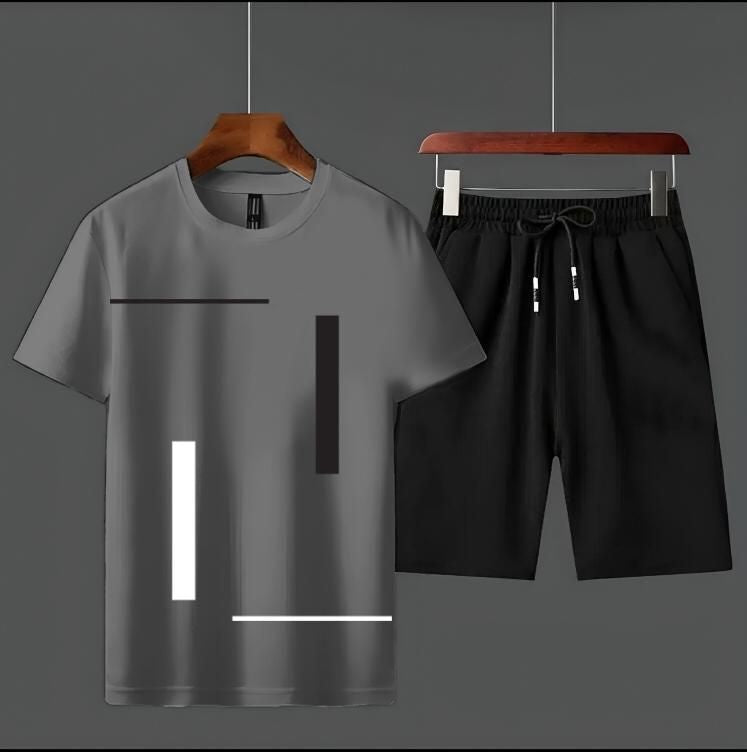 Summer Tracksuit Men's Vertical Stripes Amazing Smart Fit Grey T-Shirts And Black shorts Soft & Comfy Fabric For Men And Boys - Oshi.pk - Buy & Sell Online