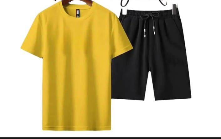 Summer Tracksuit Plain In Yellow T shirt And Black shorts Soft & Comfy Fabric Summer Printed Tracksuit - Oshi.pk - Buy & Sell Online