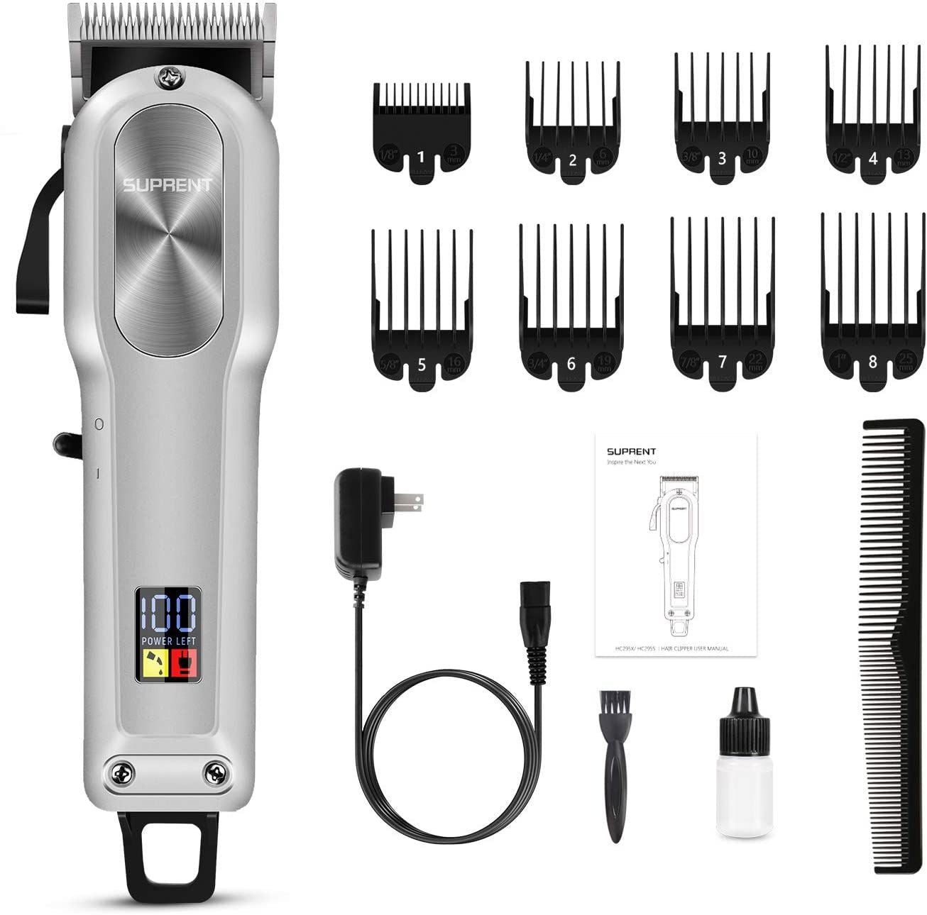 SUPRENT Cordless Hair Clippers for Men, Professional Hair Cutting Kit with 2000mAh Lithium Ion, Barber Clipper Set with Lock-in Length, LED Display - Oshi.pk - Buy & Sell Online