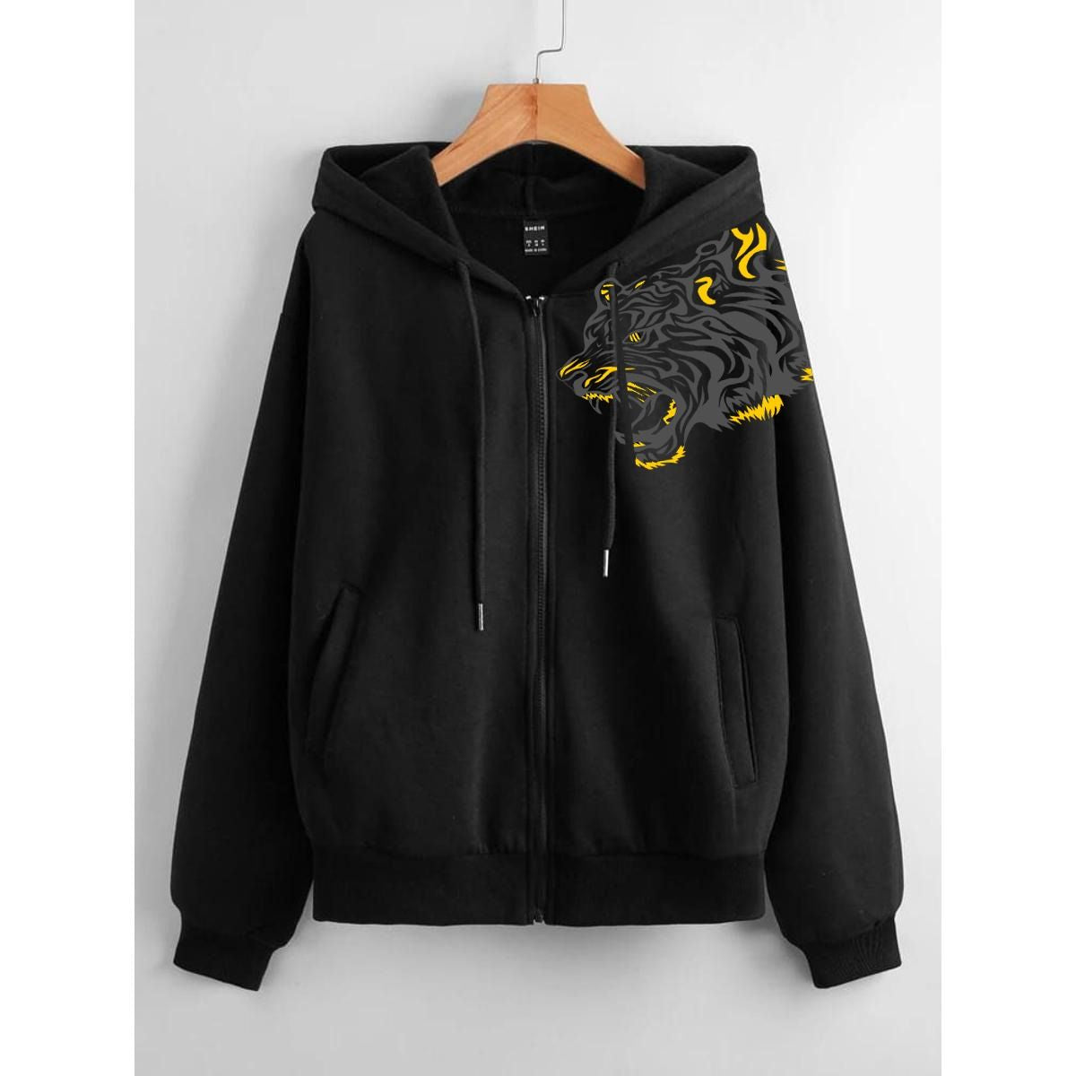 Zipper Hoodies For Men & Boy TIGER Printed Kangaroo Pocket Drawstring Pullovers Clothing Long Sleeves Export Quality Winter Wear- - Oshi.pk - Buy & Sell Online