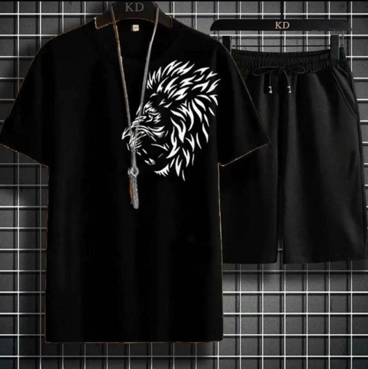 Tiger Printed in Navy Blue Cotton Half Sleeves O Neck Short & Tshirt For Men & Boys - Oshi.pk - Buy & Sell Online