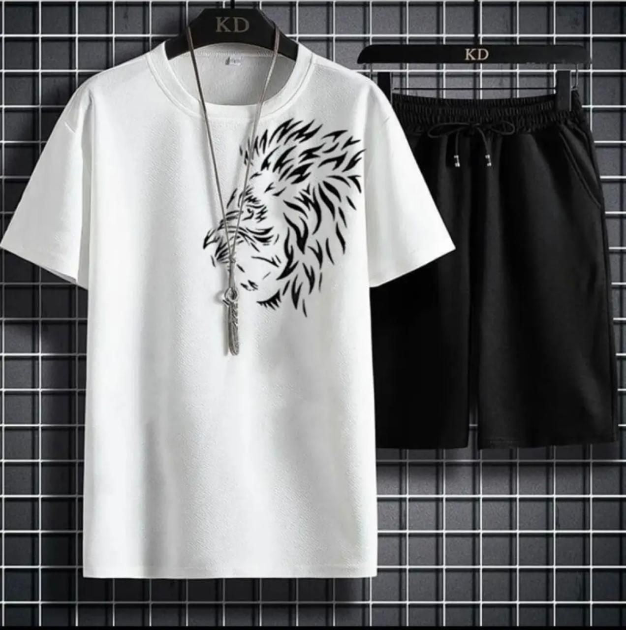 Tiger Printed in white Cotton Half Sleeves O Neck Short & Tshirt For Men & Boys - Oshi.pk - Buy & Sell Online