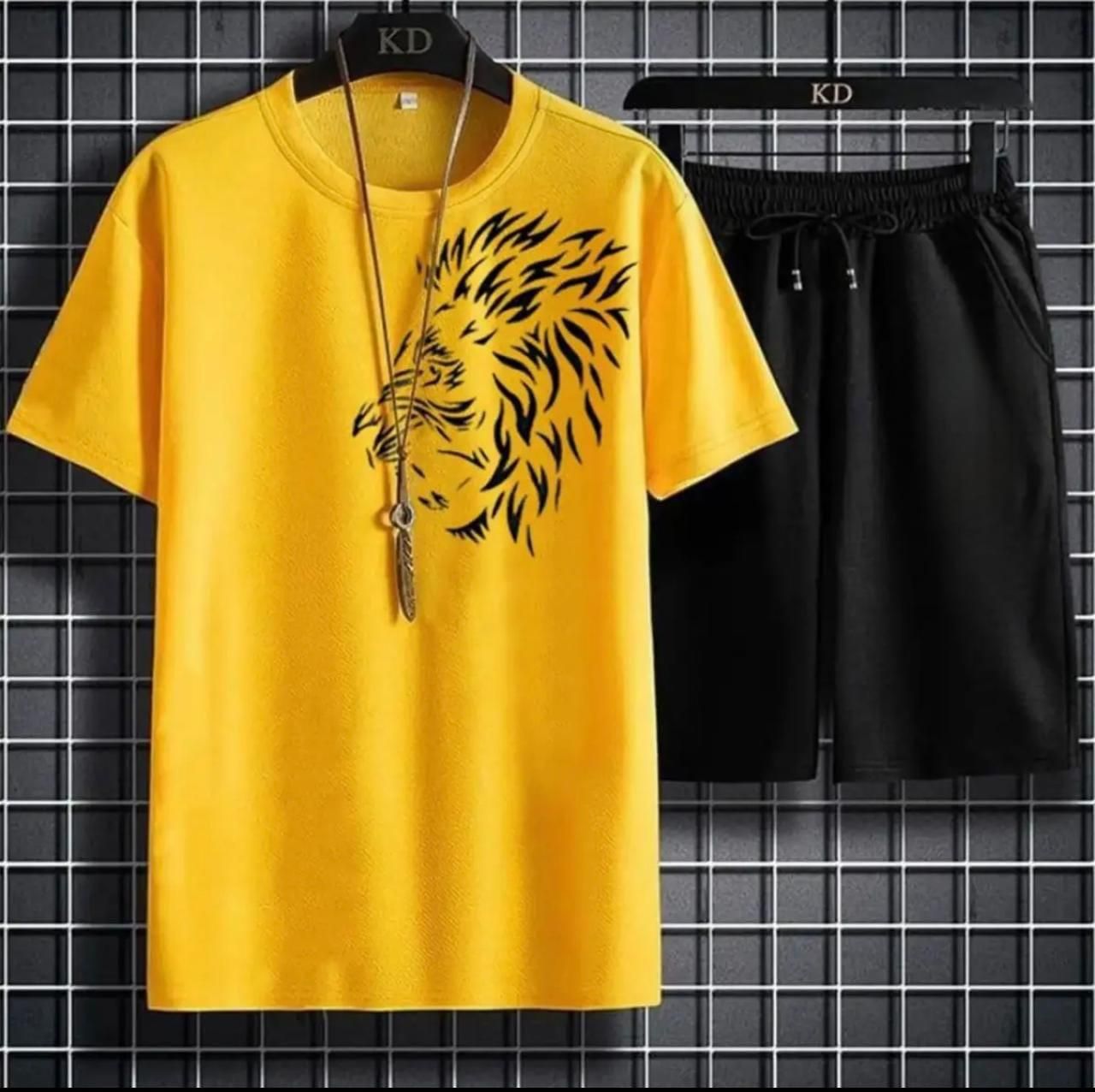 Tiger Printed in yelow Cotton Half Sleeves O Neck Short & Tshirt For Men & Boys - Oshi.pk - Buy & Sell Online