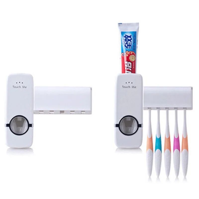 Toothpaste Dispenser With 5 Brush Holder Wall Mounted Automatic Hands Free Toothpaste Dispenser - Oshi.pk - Buy & Sell Online