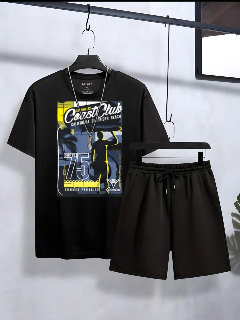 Track Suit Summer Wear Club Printed in Black Cotton Half Sleeves O Neck Short & Tshirt For Men & Boys - Oshi.pk - Buy & Sell Online