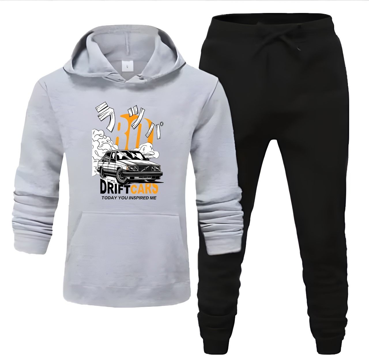 Tracksuit grey Huddie & Black Trouser Trendy And Amazing Car Drifting Printed Fleece Pocket Drawstring Winter Wear Smart Fit Hoody - Oshi.pk - Buy & Sell Online