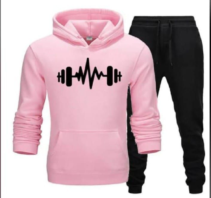 Tracksuit pink Huddie & Black Trouser Trendy And Amazing Dumble Printed Fleece Pocket Drawstring Winter Wear Smart Fit Hoody - Oshi.pk - Buy & Sell Online