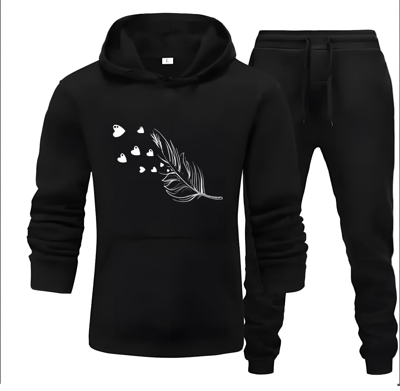 Tracksuit For Women And Girls Black Huddie & Black Trouser Trendy And Amazing Leaf Printed Fleece Pocket Drawstring Winter Wear Smart Fit Hoody - Oshi.pk - Buy & Sell Online