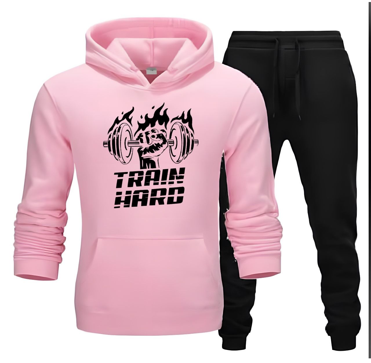 Tracksuit Black Pink & Black Trouser Trendy And Amazing Train Hard Printed Fleece Pocket Drawstring Winter Wear Smart Fit Hoody - Oshi.pk - Buy & Sell Online
