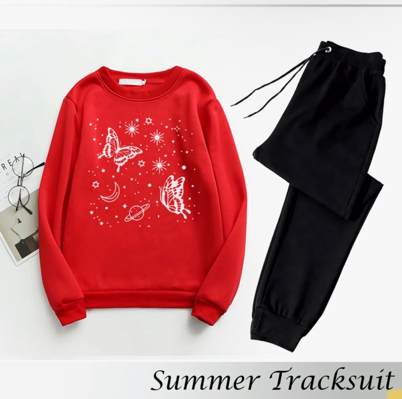 Tracksuit BUTTERFLIES SATUR Print Thick & Fleece Fabric Sweatshirt with trouser for Winter sweatshirt Fashion Wear tracksuit for Women / Girls - Oshi.pk - Buy & Sell Online